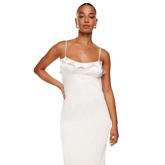 Aritzia Women's Ivory Satin Midi Dress Small - Picture 2 of 3